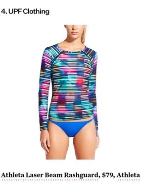 Athleta Laser Beam Rash Guard Top Colorful Summer Vacation Athletic Beach Pool